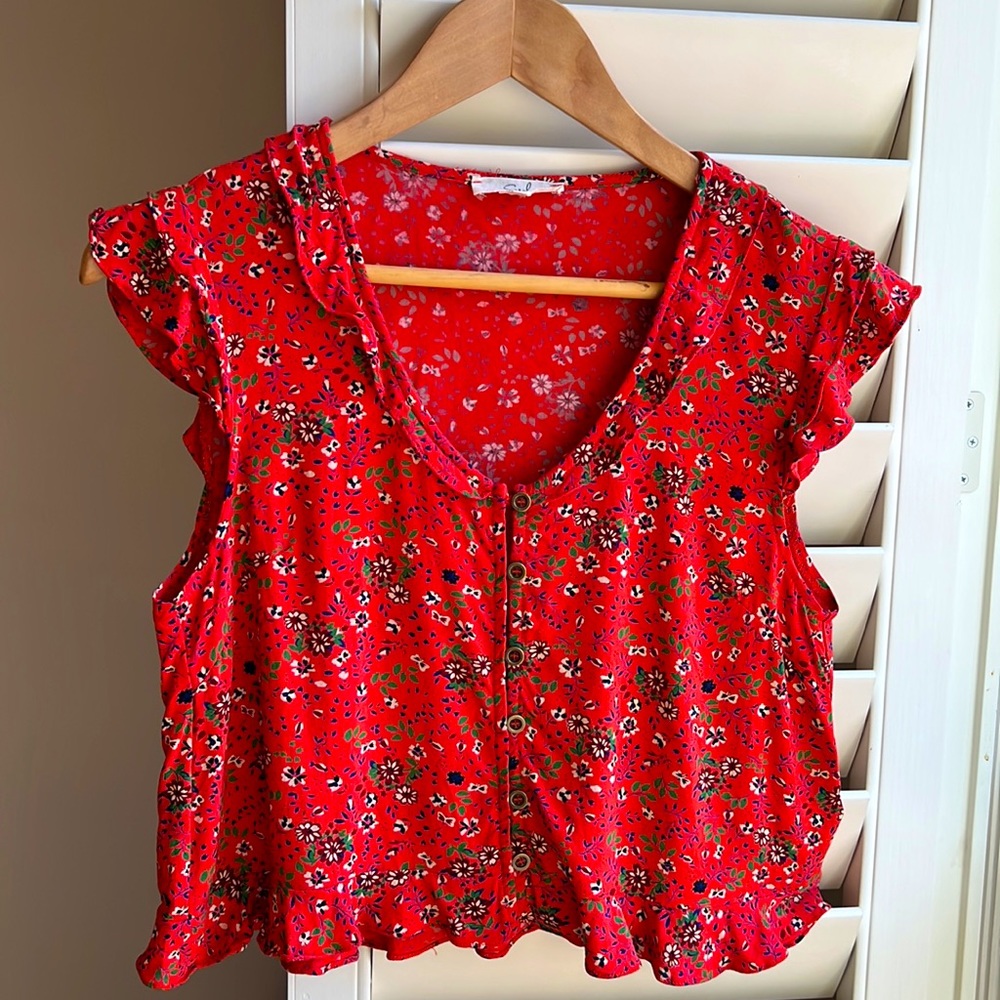 NWOT Easel Button Butterfly Floral Crop Top Jr L Misses XS